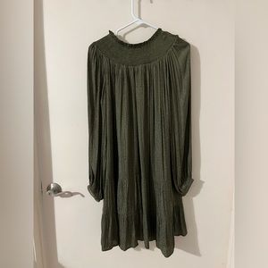 Loft smocked olive green dress